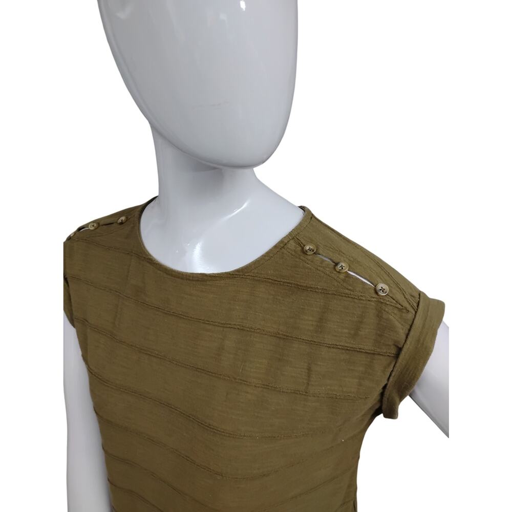 Liz Claiborne Blouse Size XS Green Rolled Short Sleeves Buttons on Shoulders